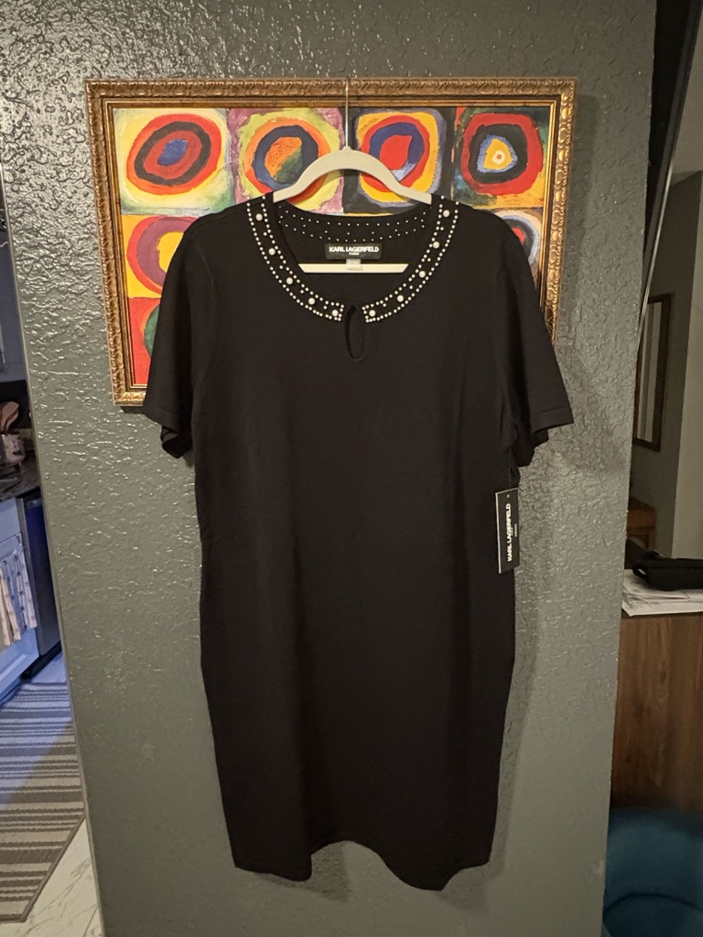 Karl Lagerfeld Black Studded Short Sleeve Midi Dress
